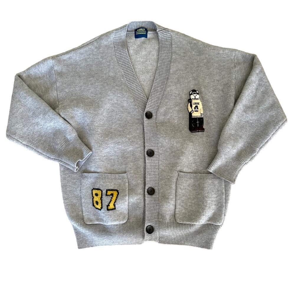 BUILT - V Neck 87 Bear Knit Cardigan in Gray